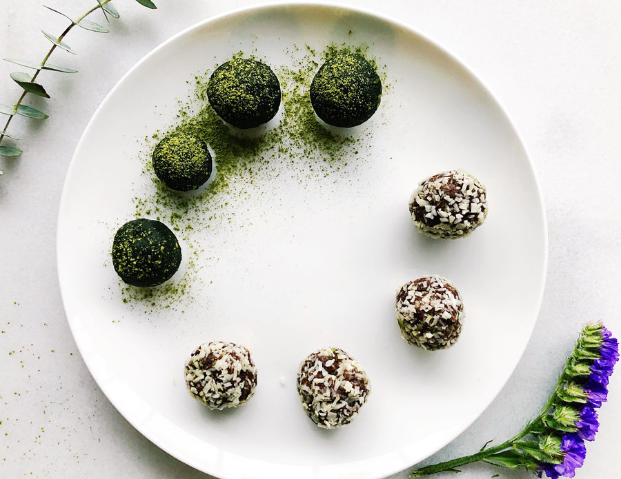 Matcha Walnut Date Bliss Balls for Energy & Mood