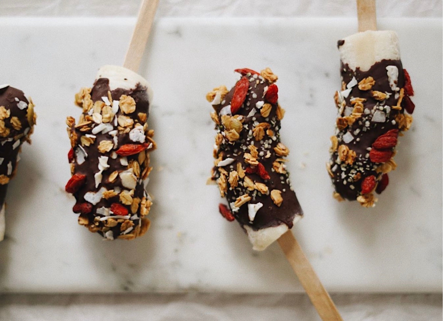 Chocolate covered frozen banana pops